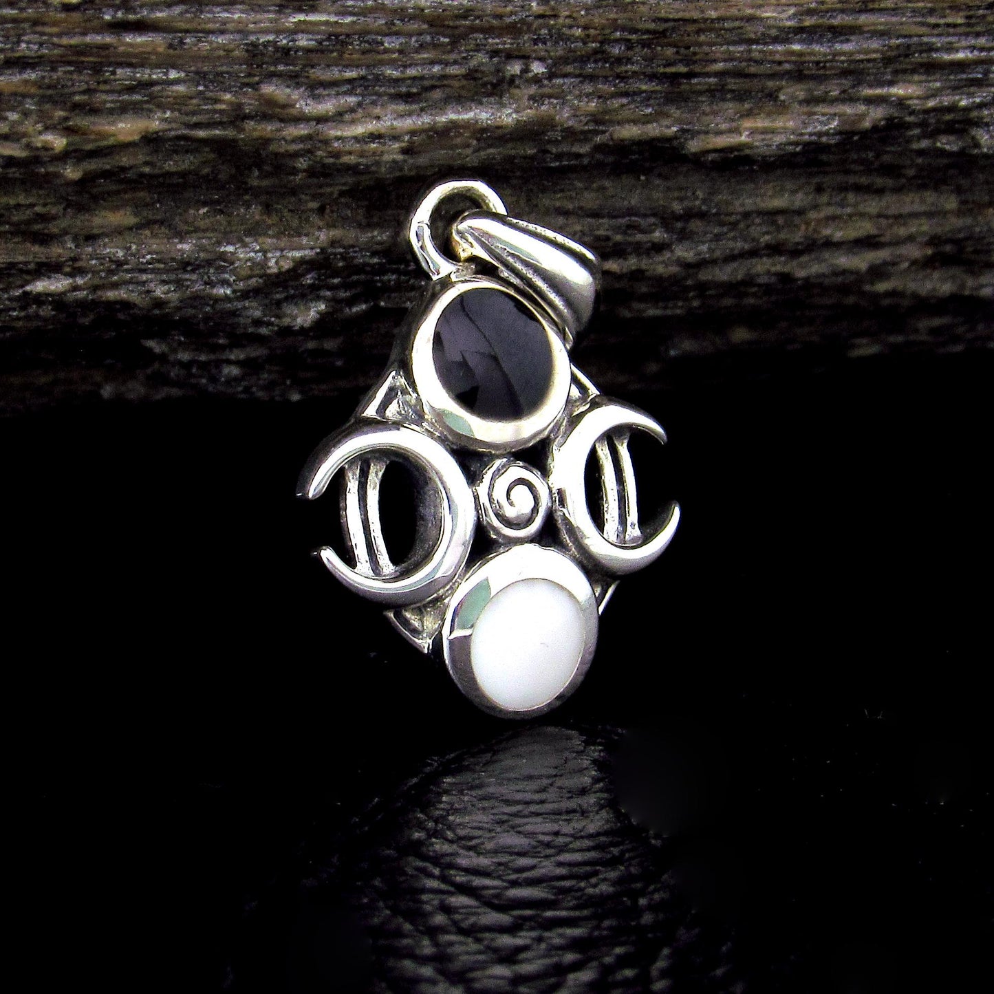 Solid 925 Sterling Silver Phases of the Crescent Moon Celestial Pendant With Enamel Accents