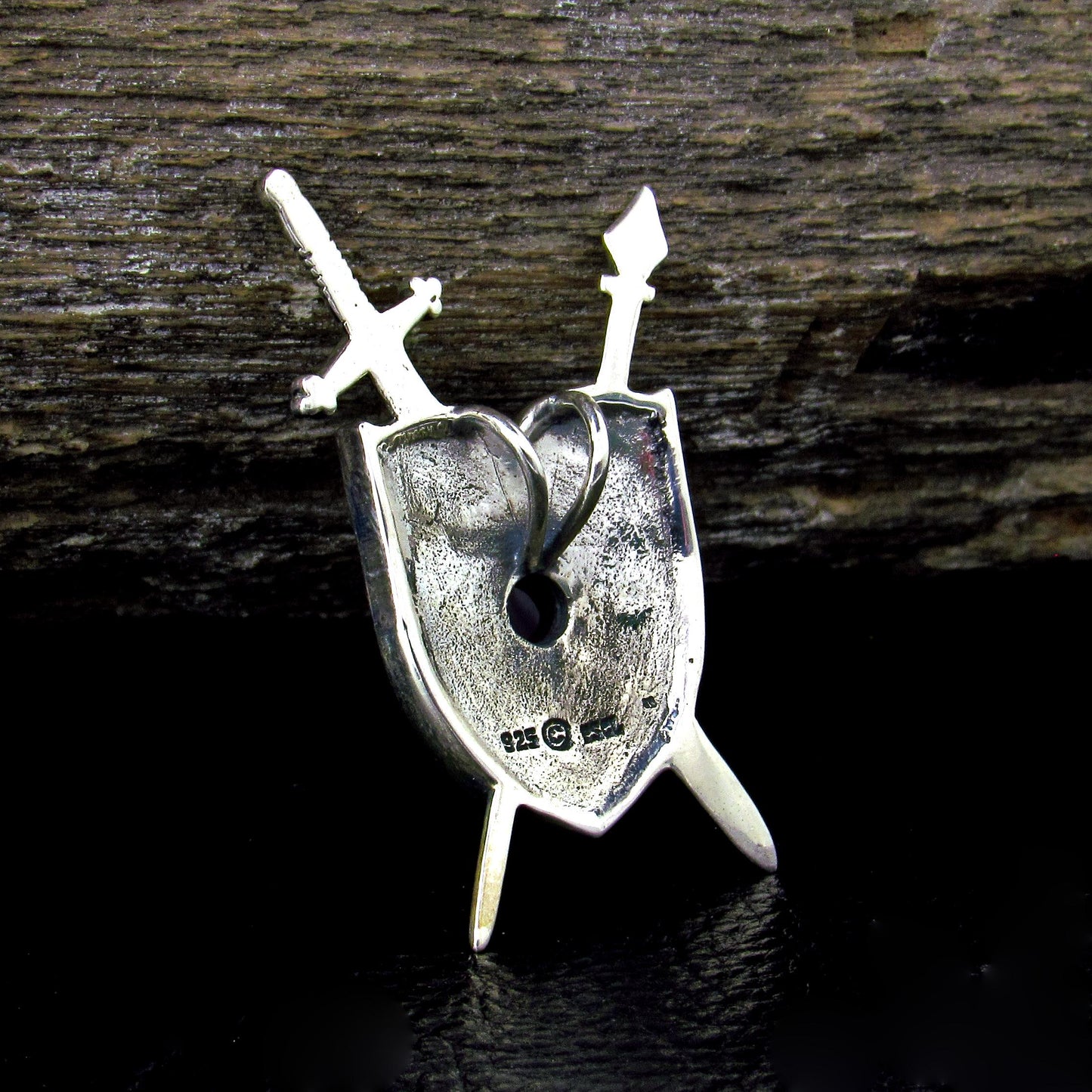 Solid 925 Sterling Silver Triple Moon Shield & Swords Pendant, Amethyst or Rainbow Moonstone