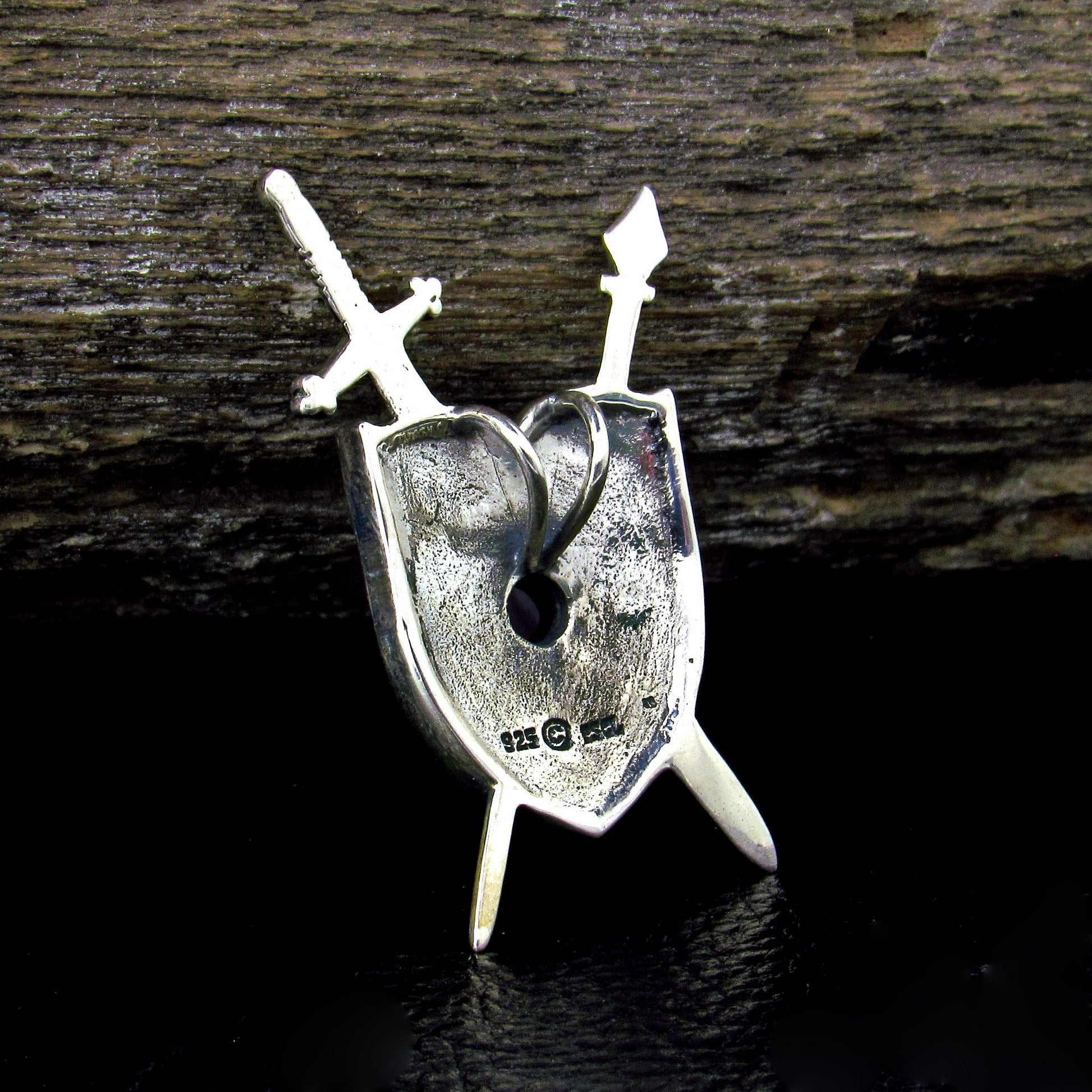 Solid 925 Sterling Silver Triple Moon Shield & Swords Pendant, Amethyst or Rainbow Moonstone