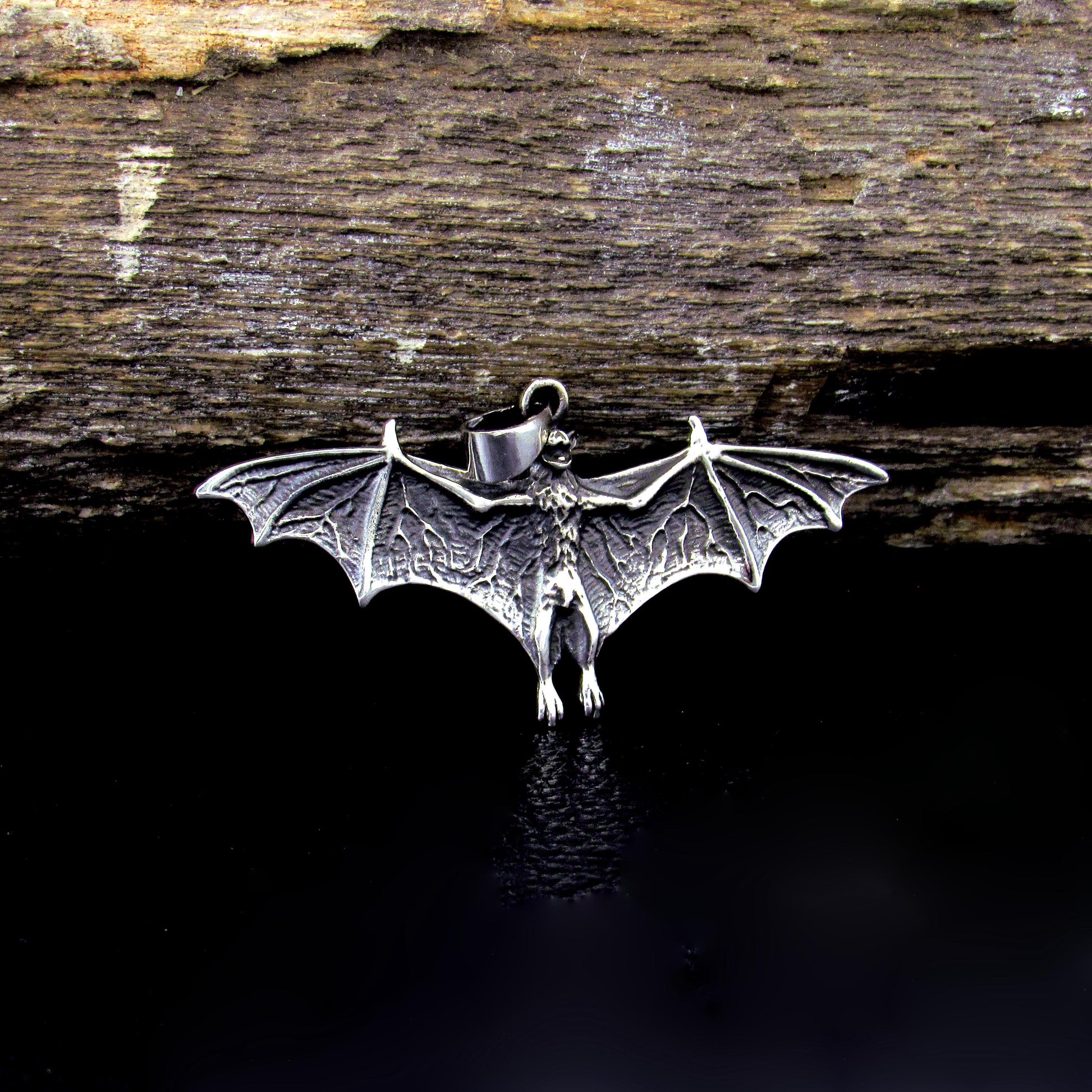 Solid 925 Sterling Silver Bat Pendant – Gothic Vampire Necklace Pendant, Sculptural Wiccan Jewelry