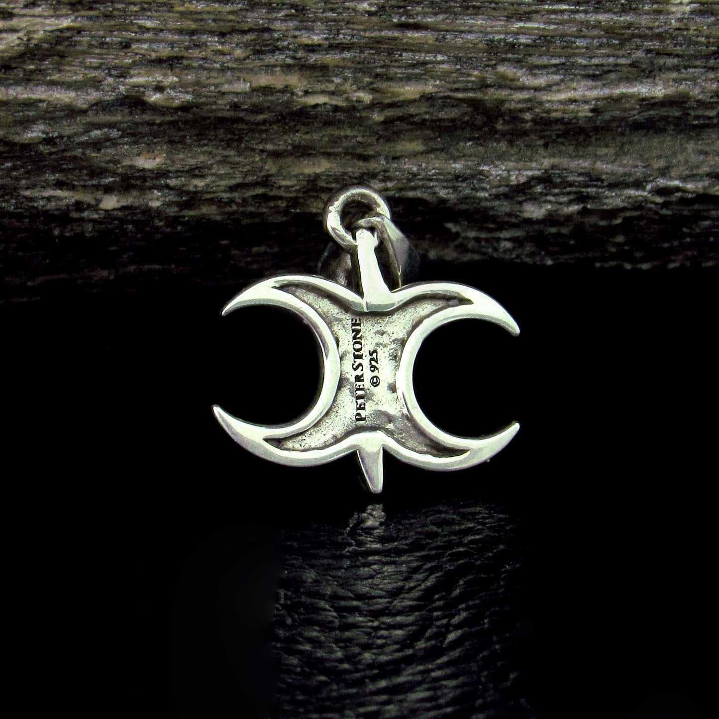 Solid 925 Sterling Silver Triple Moon Lightning Bolt Pendant – Wiccan Triple Goddess Amulet