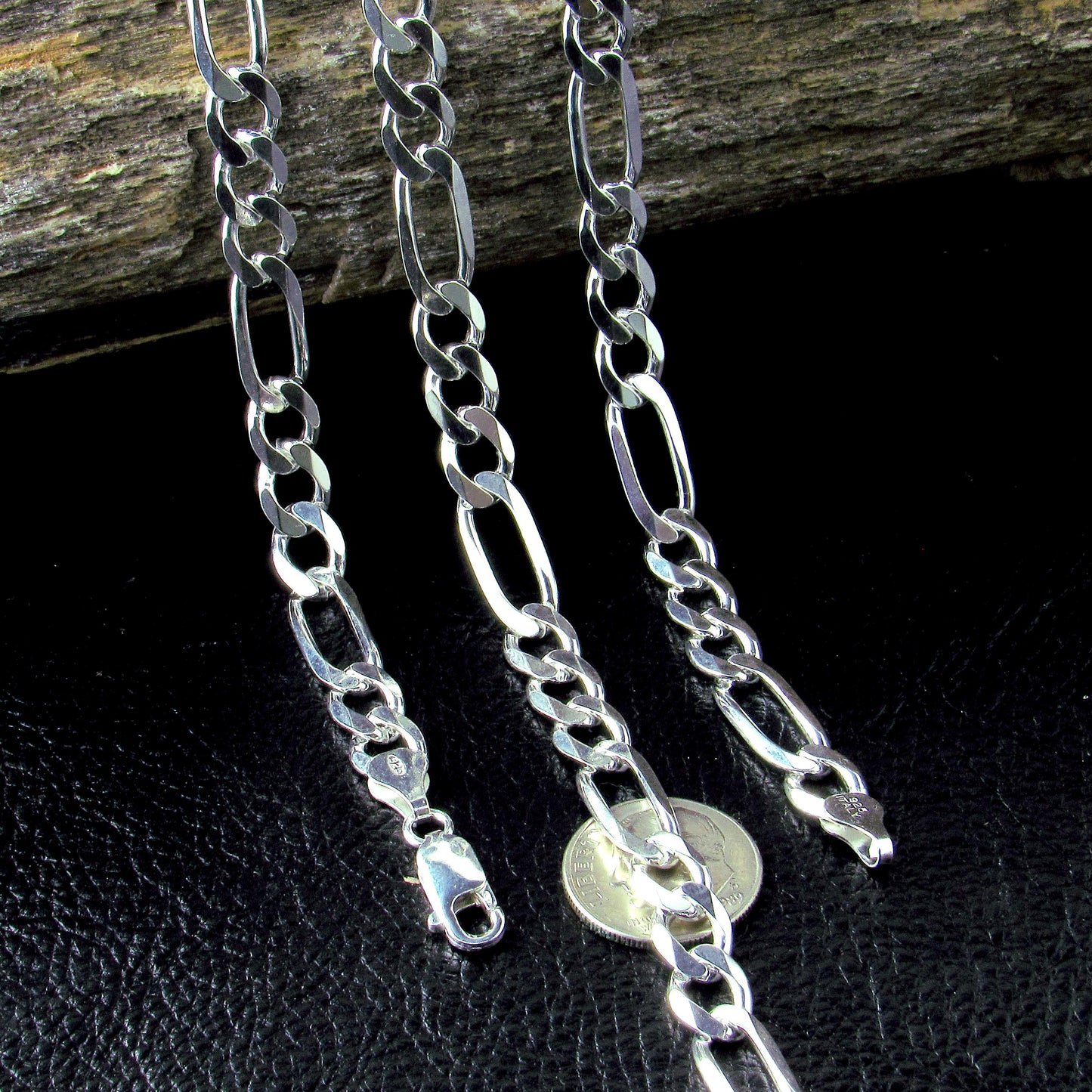 7mm 180 Gauge Men's Italian Figaro Chain Bracelet or Necklace, Solid 925 Sterling Silver, Made in Italy, 8–30 Inch