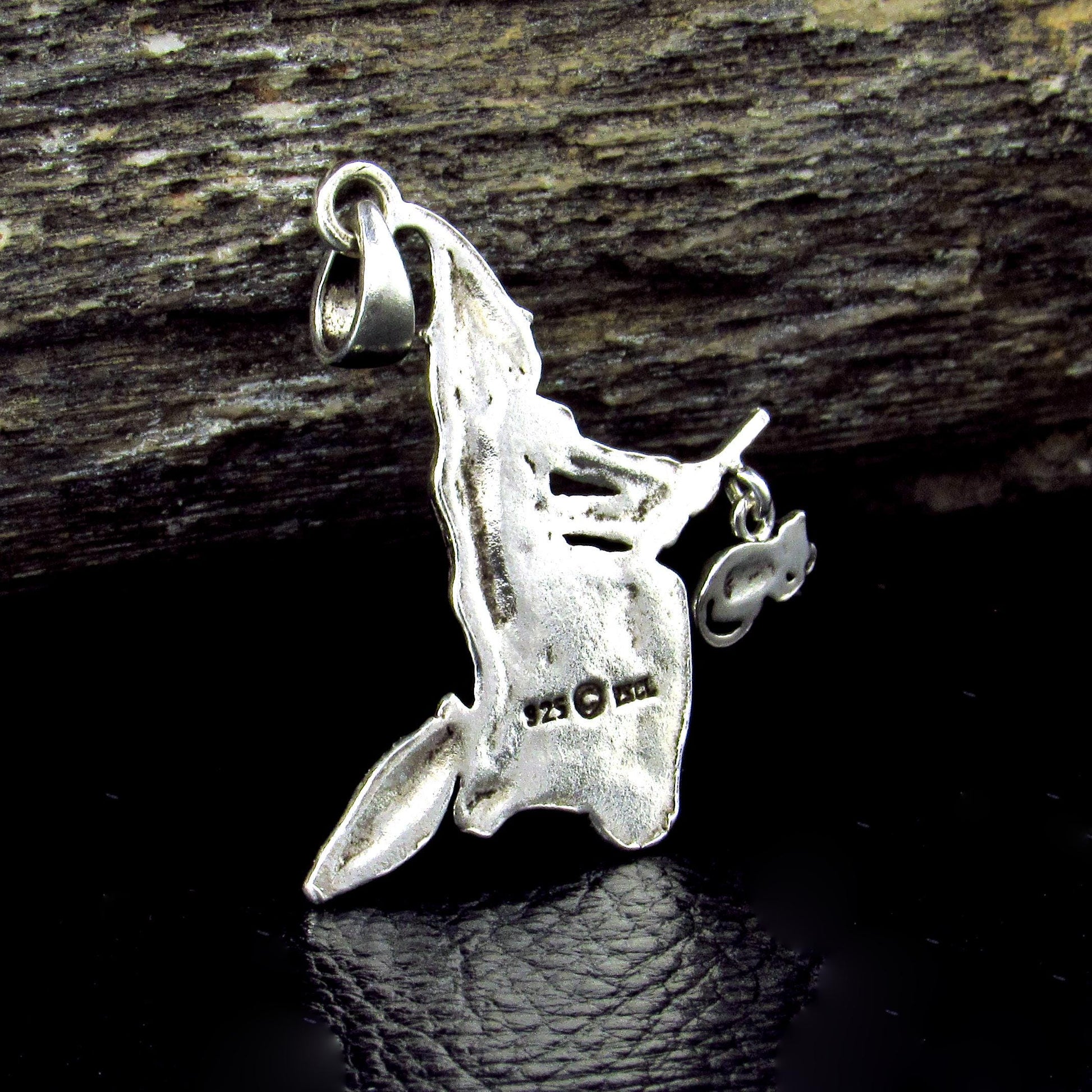 Solid 925 Sterling Silver Witch on Broomstick with Feline Companion Pendant, Magic Wiccan Amulet