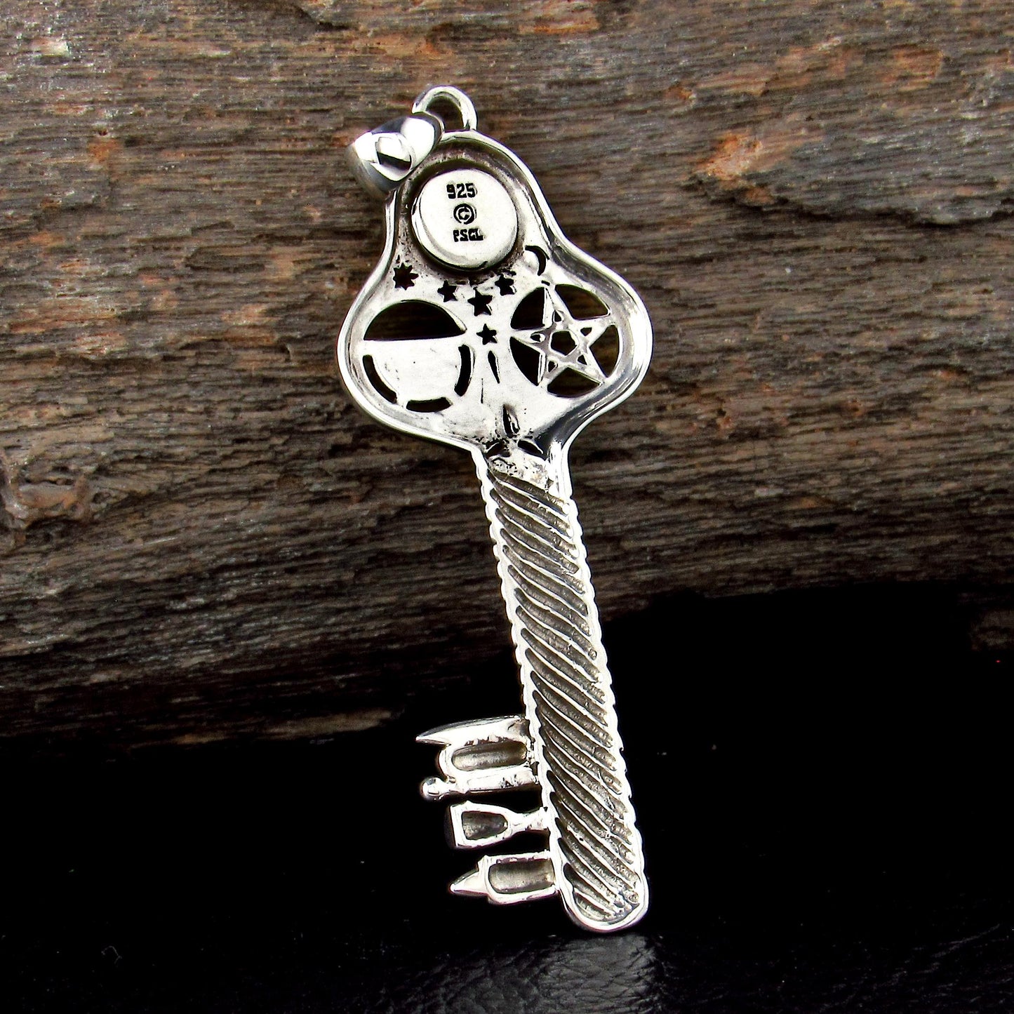 Solid 925 Sterling Silver The Bewitching Key of Magick Wicca Pendant by Sabrina the Ink Witch, Pagan Yin Yang Key