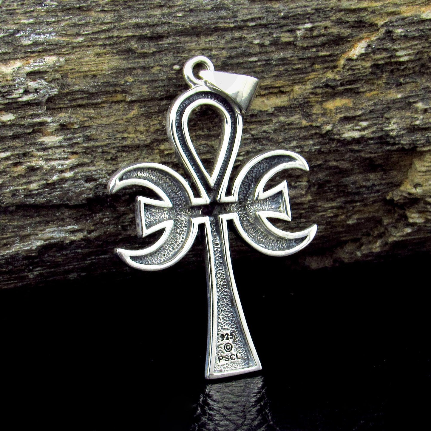 Solid 925 Sterling Silver Triple Moon Goddess Ankh With Amethyst, Ancient Egyptian Cross of Eternal Life
