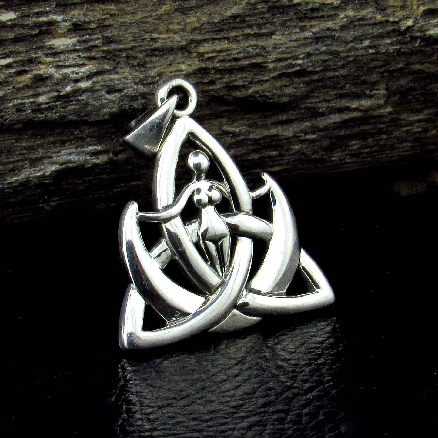 Solid 925 Sterling Silver Celtic Trinity Knot & Goddess Pendant, Majestic Power of Three, Triquetra Goddess Amulet, Awen Jewelry