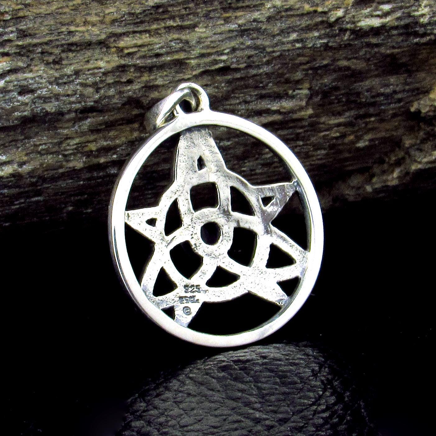 Solid 925 Sterling Silver Druid Amulet With Gemstone, Celtic Trinity Knot & Pentagram Star Pendant, Magical Protection and Wisdon Talisman