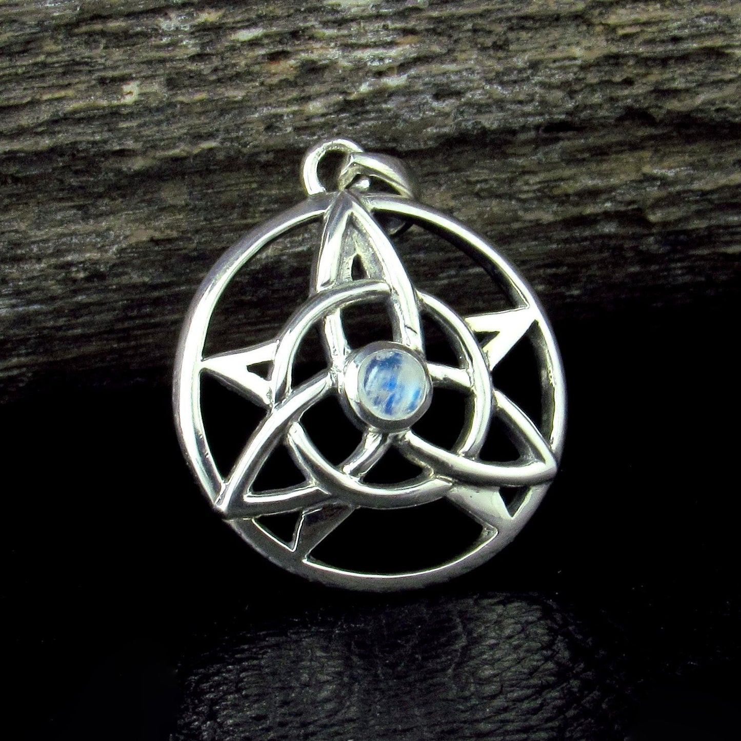 Solid 925 Sterling Silver Druid Amulet With Gemstone, Celtic Trinity Knot & Pentagram Star Pendant, Magical Protection and Wisdon Talisman