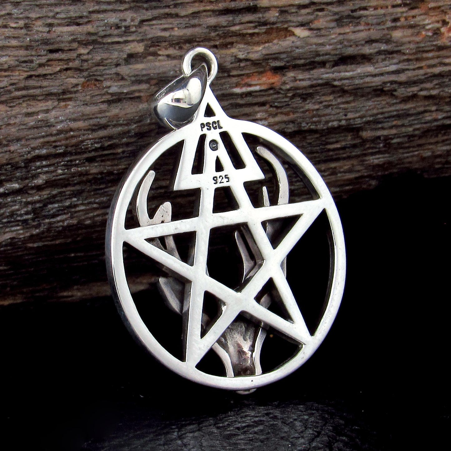 Third Degree Deer Head Pentacle Pendant / Solid 925 Sterling Silver, Stag Antler Pagan Necklace Amulet, Wiccan Baphomet Horned God Talisman