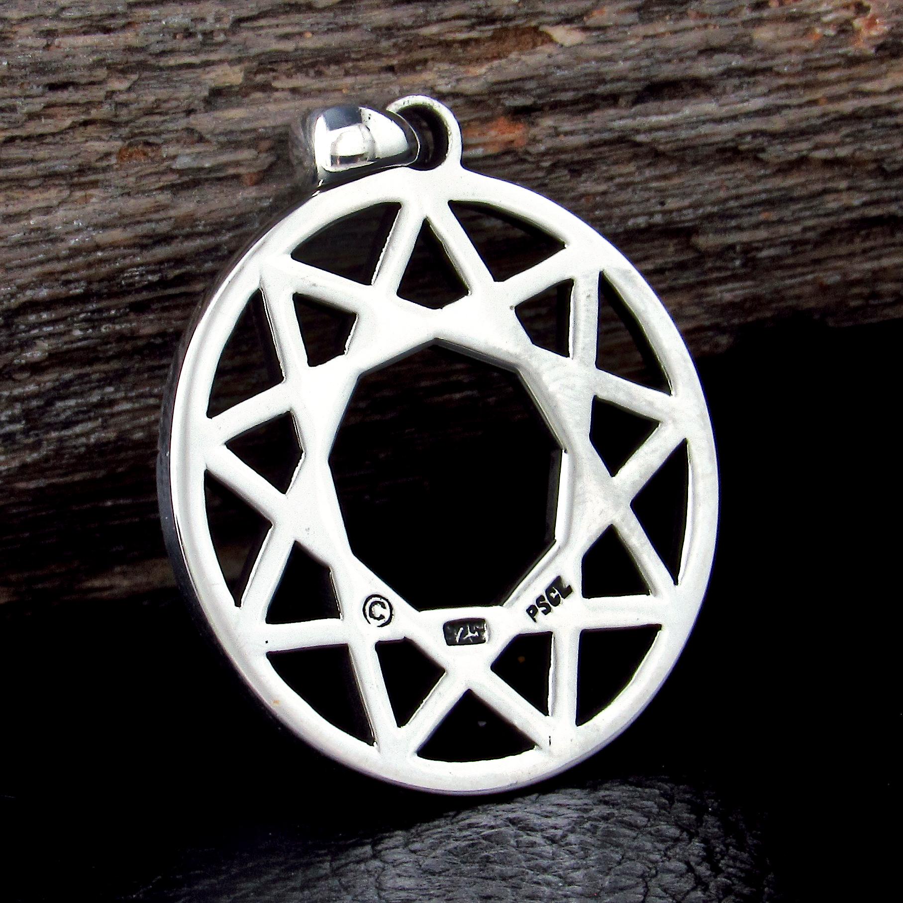 Solid 925 Sterling Silver Enneagram Ninefold Star Pendant, 9 Pointed Religious Pagan Star