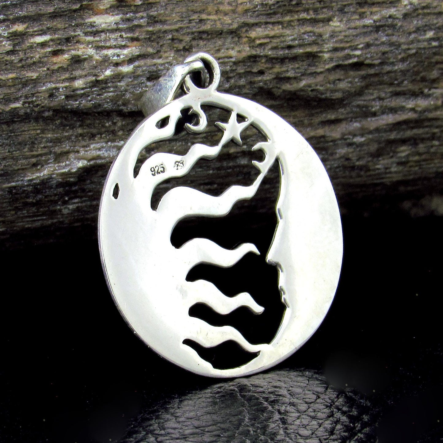 Solid 925 Sterling Silver Sun Moon Face Pendant, Celestial Necklace Amulet, Yin Yang Jewelry