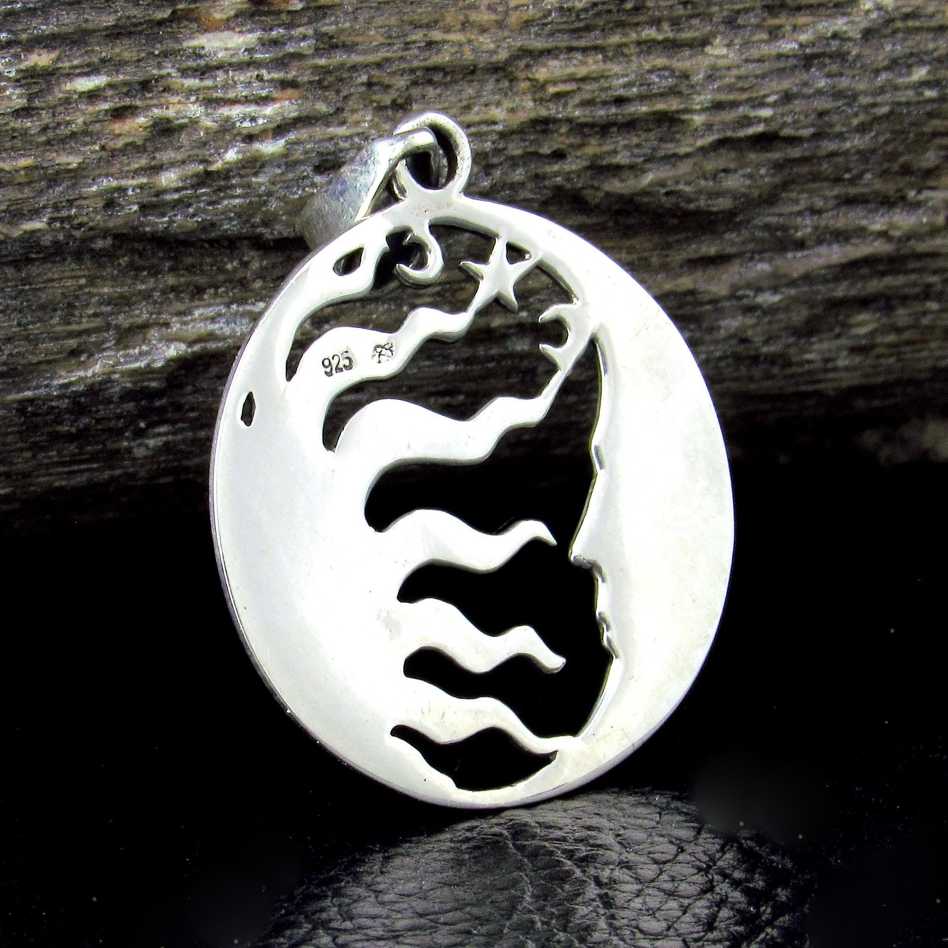 Solid 925 Sterling Silver Sun Moon Face Pendant, Celestial Necklace Amulet, Yin Yang Jewelry