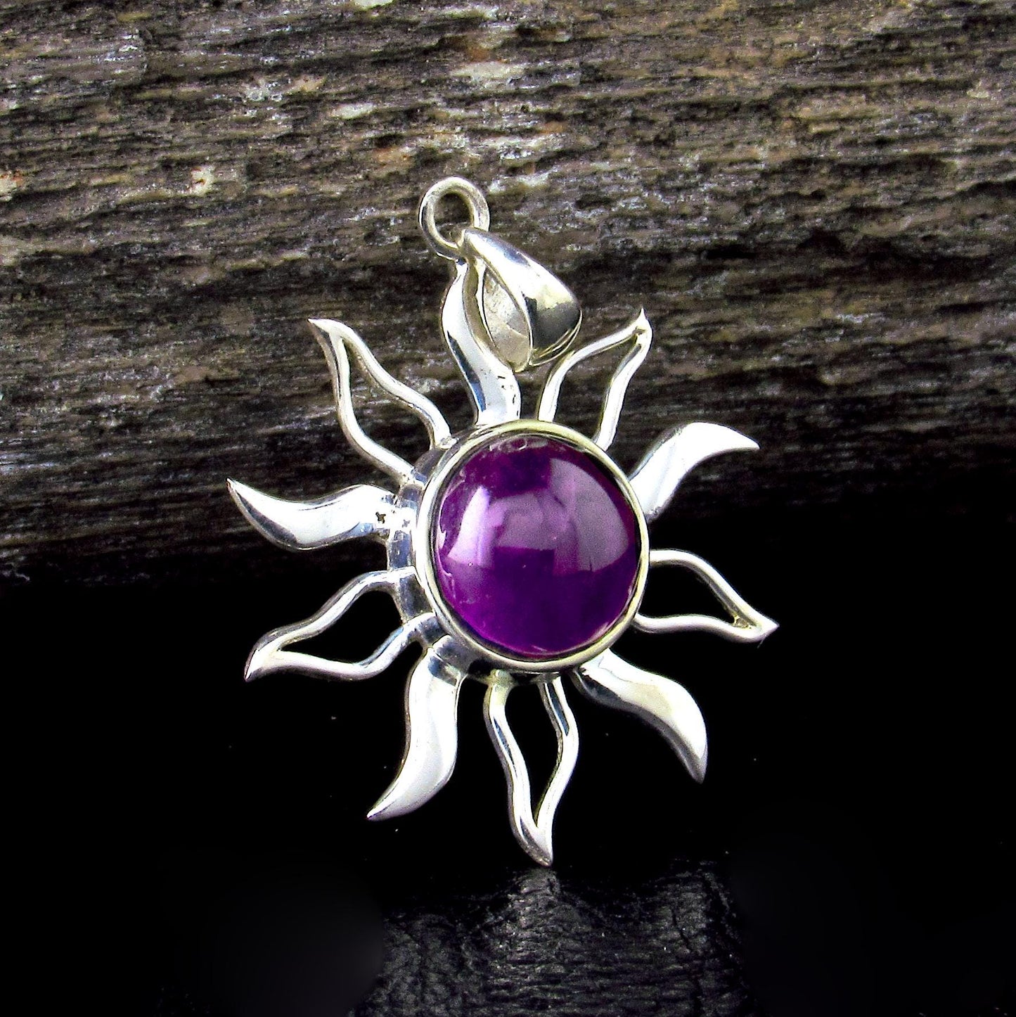 Solid 925 Sterling Silver Tree of Life Goddess Pentacle With Garnet, Amethyst, or Moonstone, Sun & Moon Amulet, Wiccan Pagan Magick Talisman