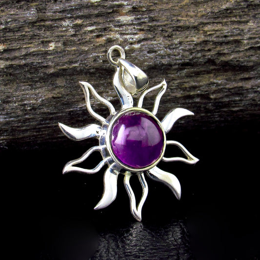 Solid 925 Sterling Silver Tree of Life Goddess Pentacle With Garnet, Amethyst, or Moonstone, Sun & Moon Amulet, Wiccan Pagan Magick Talisman