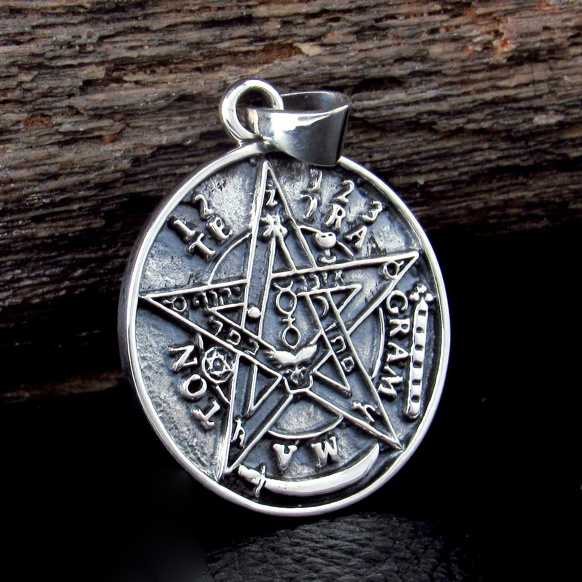 Solid 925 Sterling Silver Tetragrammaton Pendant – Seal of Solomon Pentacle – Cermonial Protection Amulet