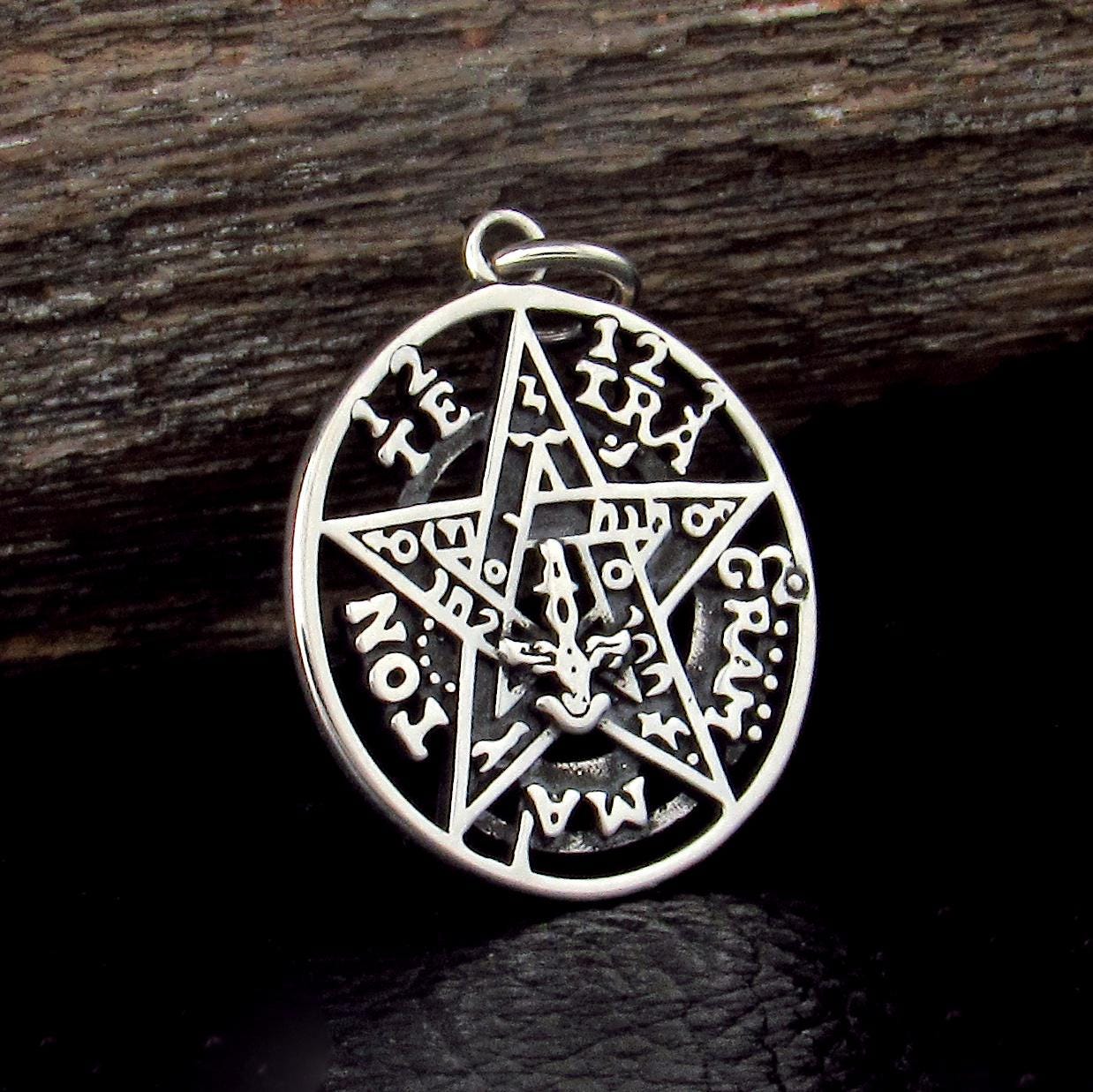 Solid 925 Sterling Silver Tetragrammaton Charm, Seal of Solomon Pentagram, Small Cermonial Protection Pentacle