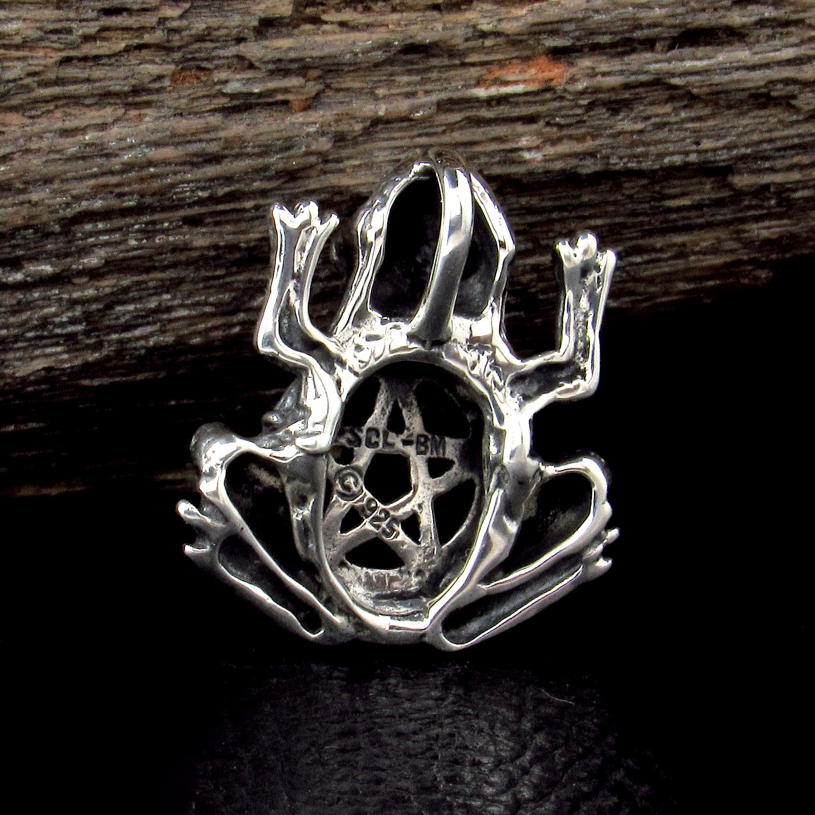 Solid 925 Sterling Silver Frog Pentagram Pentacle Slide Pendant, Handcrafted Wiccan Life Transitions Amulet