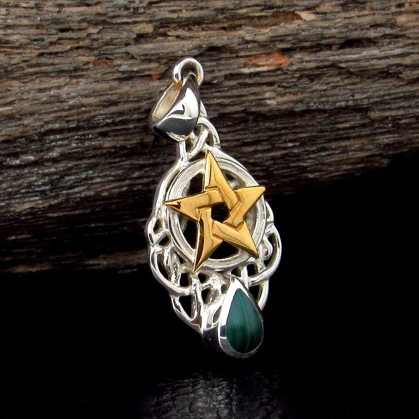 Solid 925 Sterling Silver & Gold Vermeil Celtic Knot Pentacle Pendant