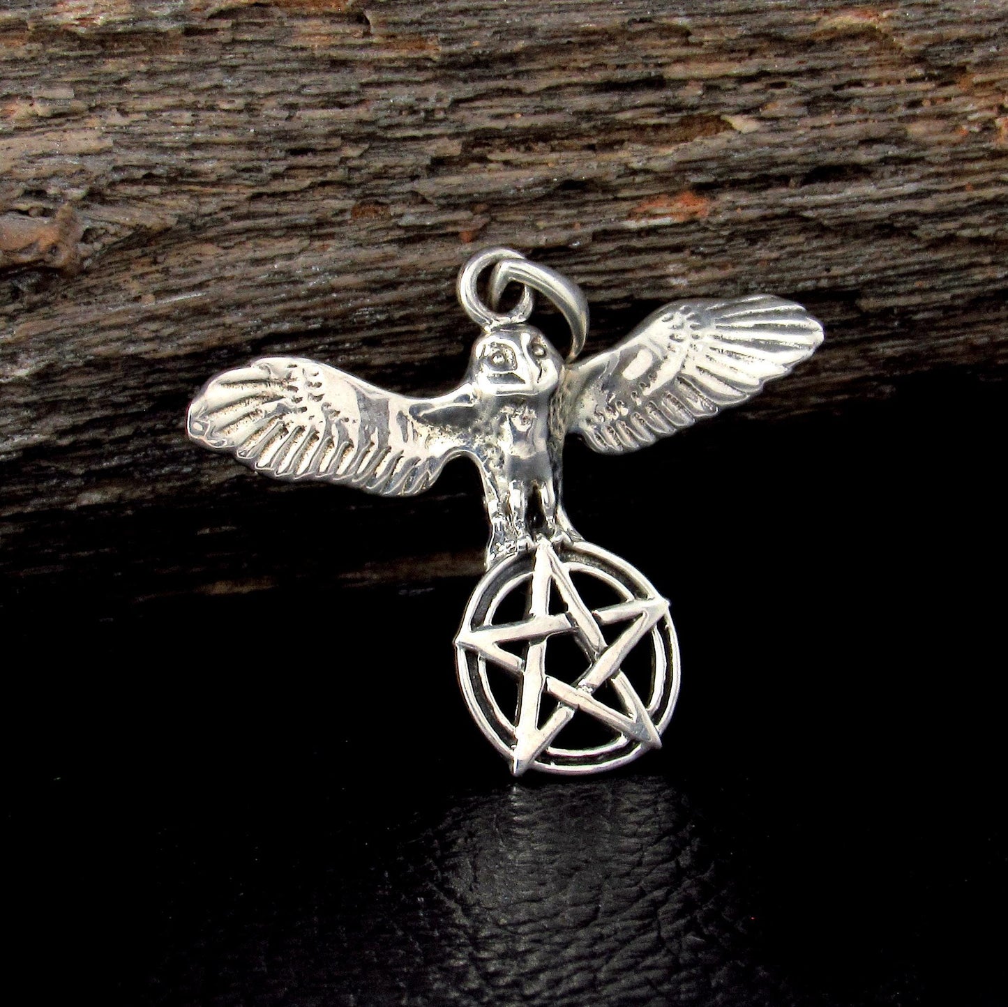 Solid 925 Sterling Silver Barn Owl Pentacle Pendant, Wiccan Jewelry, Pagan Amulet, Occult Talisman