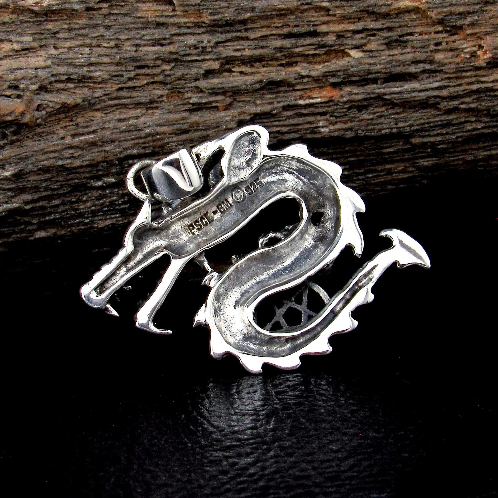 Solid 925 Sterling Silver Dragon Pentacle Pendant, Pagan Pentagram, Wiccan Amulet, Gothic Occult Talisman