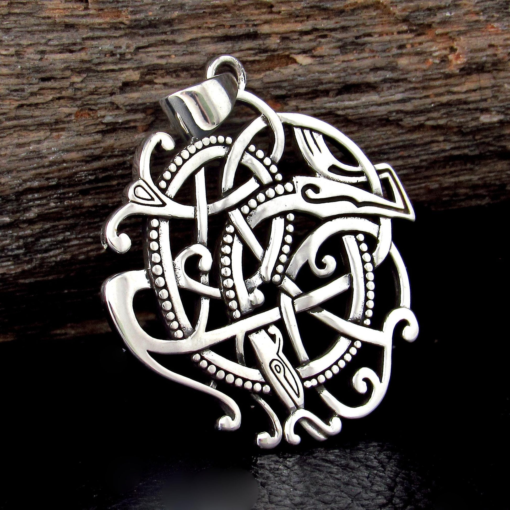 Solid 925 Sterling Silver Celtic Knot Ringerike Pendant, Viking Norse Knotwork Amulet