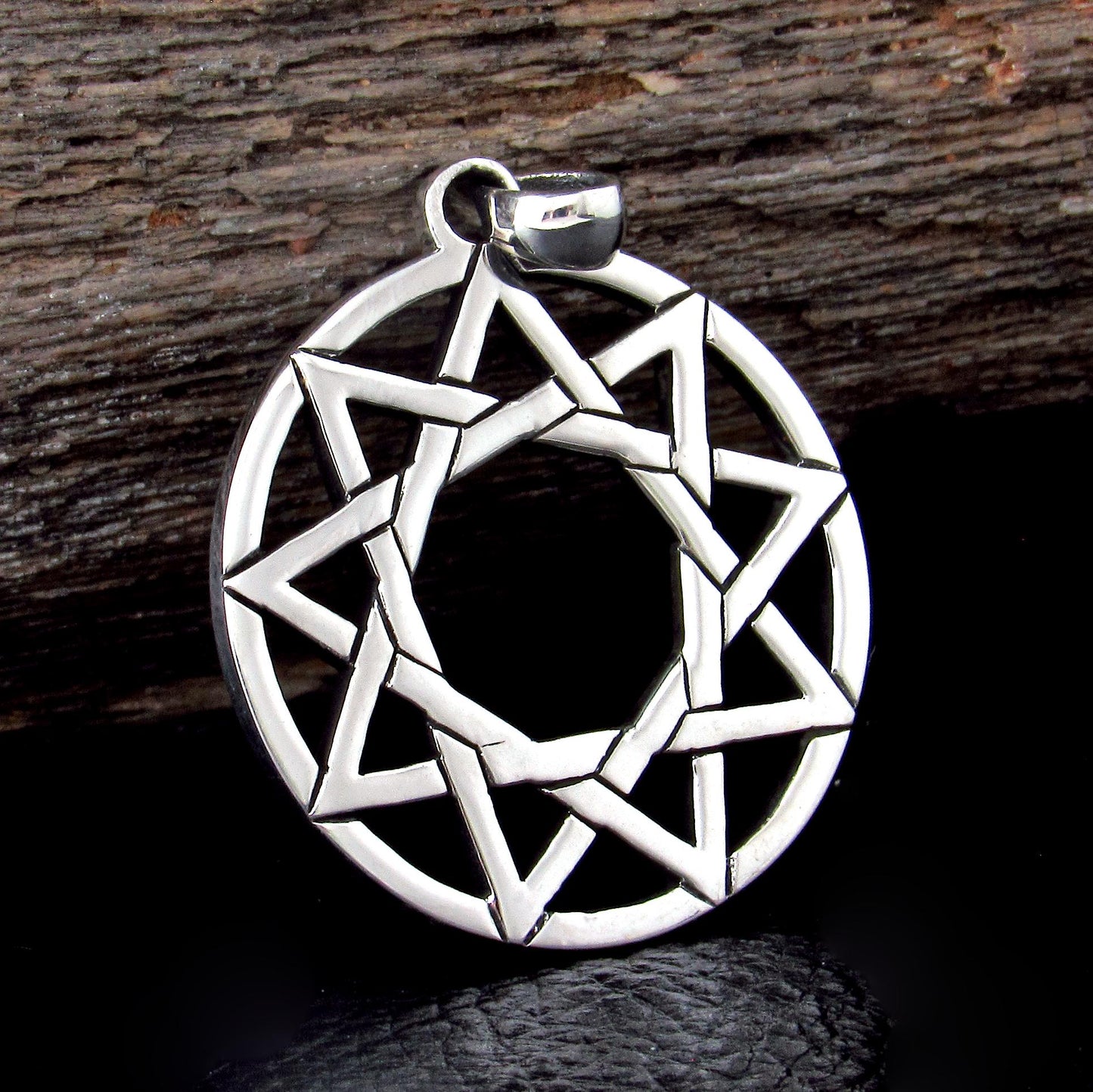Solid 925 Sterling Silver Enneagram Ninefold Star Pendant, 9 Pointed Religious Pagan Star