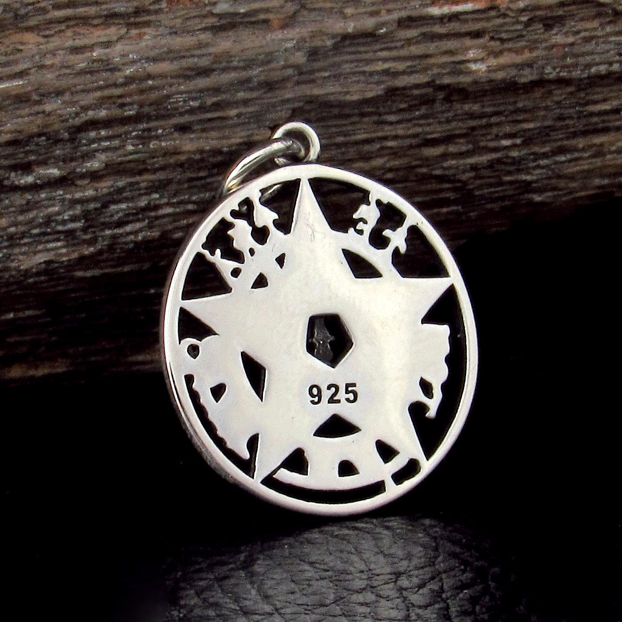 Solid 925 Sterling Silver Tetragrammaton Charm, Seal of Solomon Pentagram, Small Cermonial Protection Pentacle