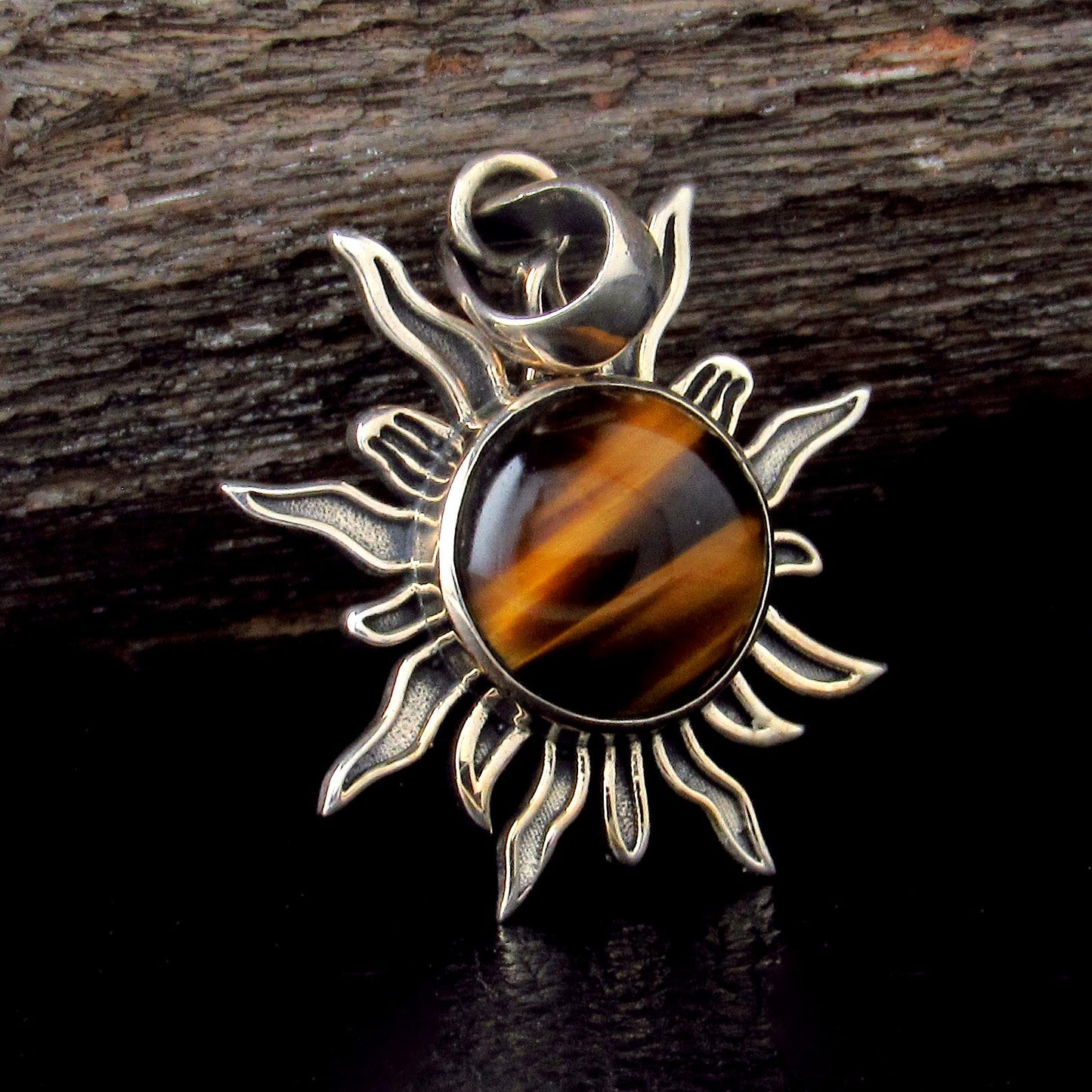 Solid 925 Sterling Silver Sun Pendant – Labradorite, Lapis, Moonstone, Tiger Eye, Turquoise, Spiny Oyster