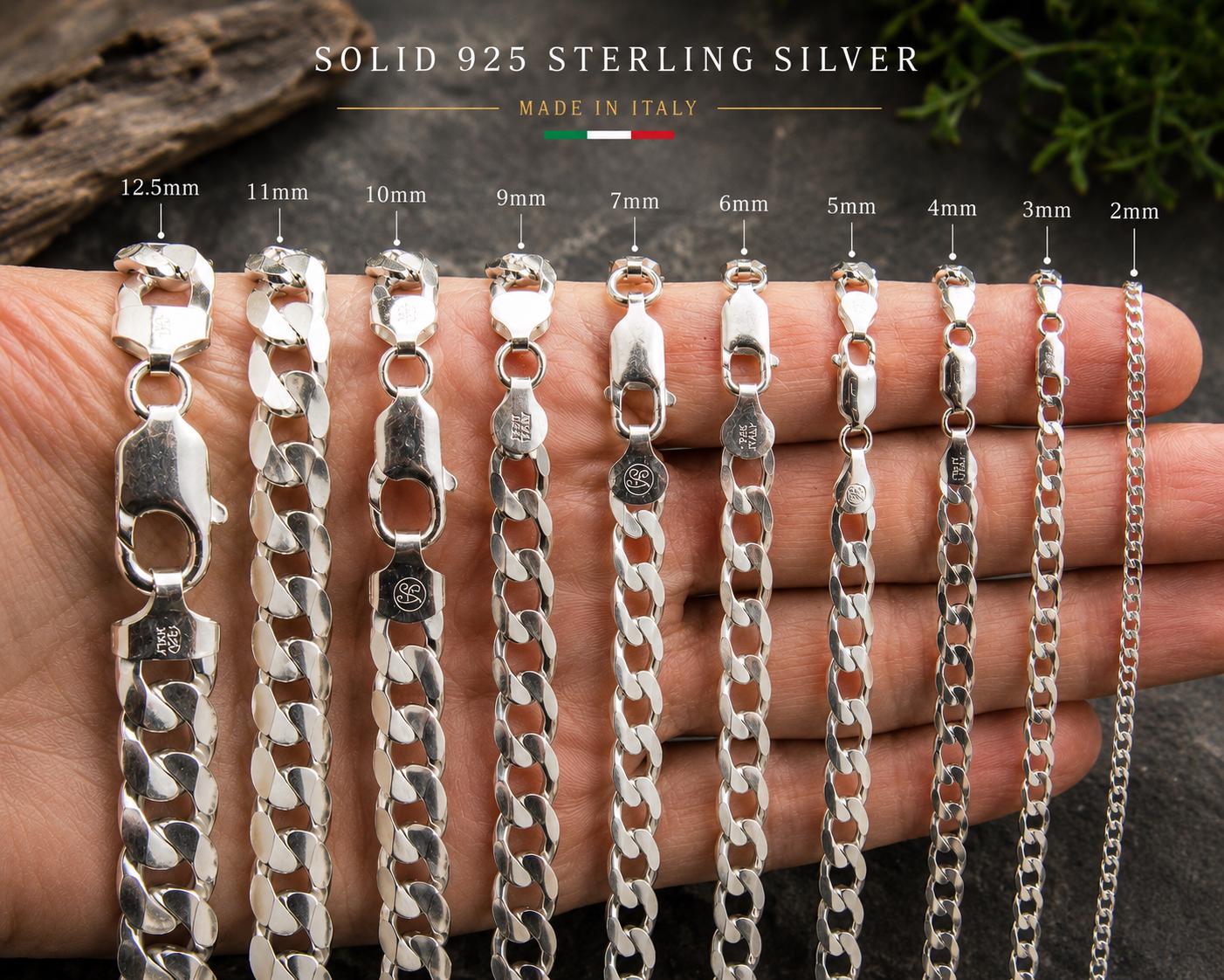 Solid 925 Sterling Silver Curb Chain Necklace, Heavy Cuban Link Chains for Men, Dainty Necklaces for Women, Unisex Jewelry, Made in Italy