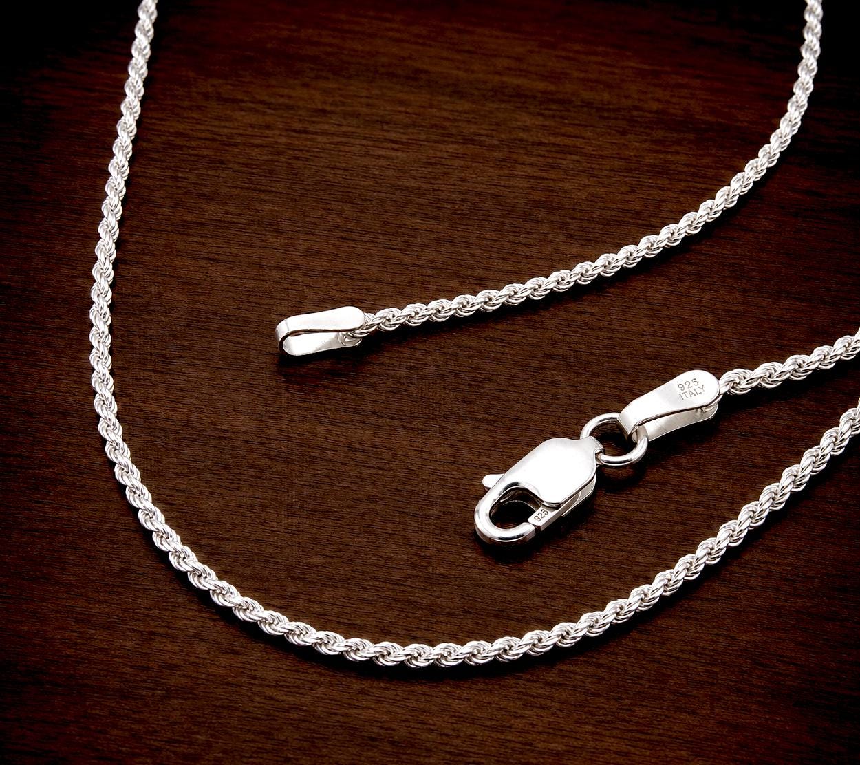 2MM Italian Diamond Cut Rope Chain, Solid 925 Sterling Silver Necklace or Bracelet