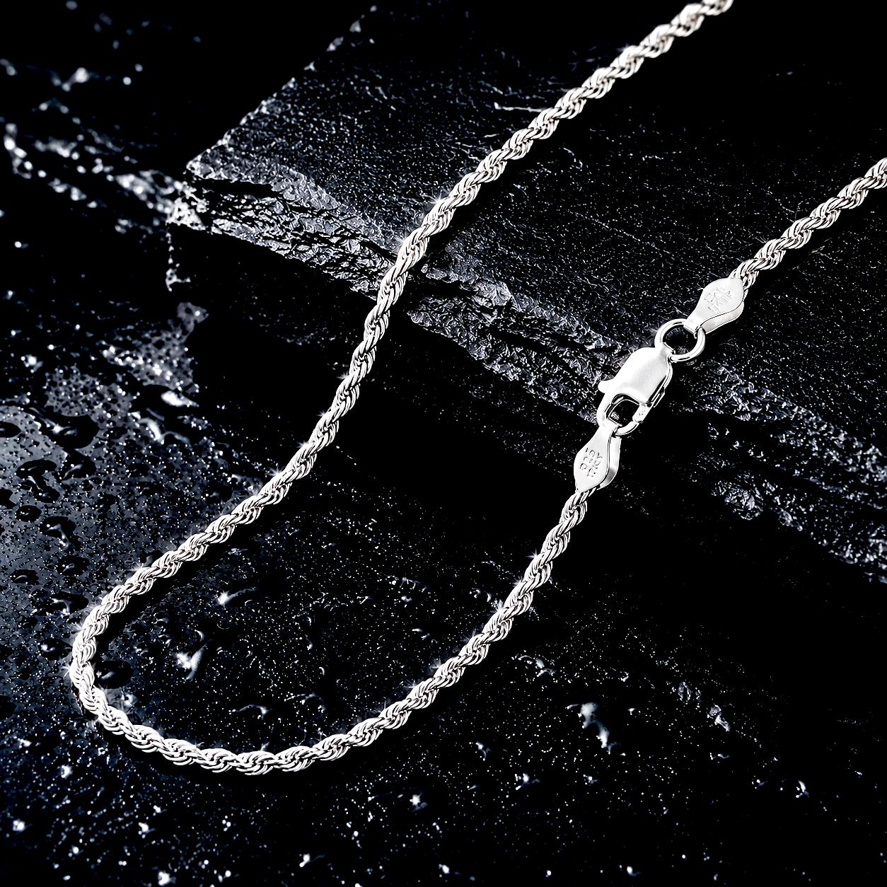 2MM Italian Diamond Cut Rope Chain, Solid 925 Sterling Silver Necklace or Bracelet