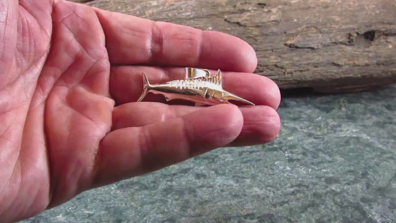 Solid 925 Sterling Silver Swordfish Marlin Pendant, Nautical Ocean Fish Jewelry, Big Game Fishing Charm, Sea Life Beach Gift for Men