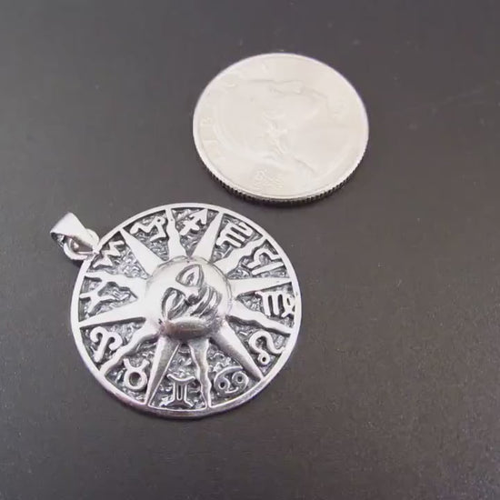 Solid 925 Sterling Silver Zodiac Sun Pendant – Astrology Necklace Amulet, Celestial Horoscope Charm, Handcrafted Boho Star Sign Jewelry