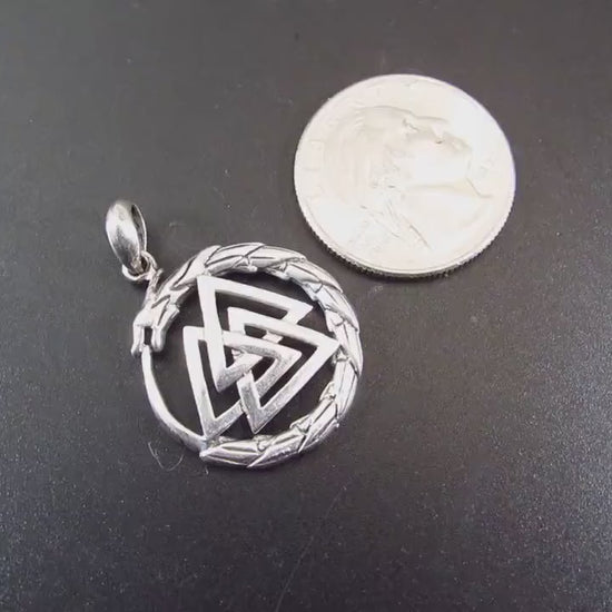 Solid 925 Sterling Silver Valknut Pendant with Jörmungandr Serpent – Norse Pagan Necklace Amulet – Viking Odin Symbol – Nordic Jewelry