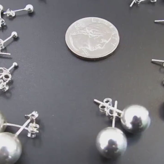 Solid 925 Sterling Silver Ball Stud Earrings – Simple Round Studs in Small, Medium & Large Sizes – Minimalist Earring Balls for Men / Women