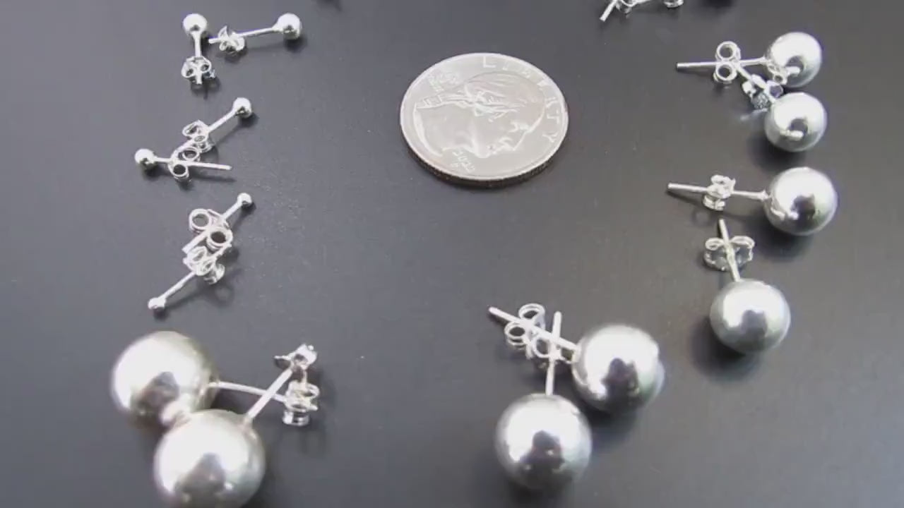 Solid 925 Sterling Silver Ball Stud Earrings – Simple Round Studs in Small, Medium & Large Sizes – Minimalist Earring Balls for Men / Women