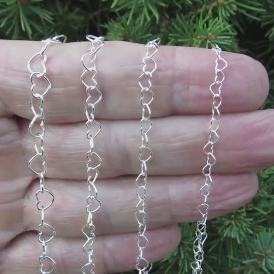 Solid 925 Sterling Silver Italian Heart Link Chain, Connected Hearts Necklace, Bracelet, Anklet, Feminine Minimalist Jewelry, Made in Italy
