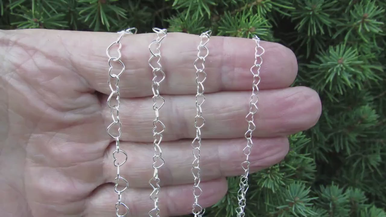 Solid 925 Sterling Silver Italian Heart Link Chain, Connected Hearts Necklace, Bracelet, Anklet, Feminine Minimalist Jewelry, Made in Italy