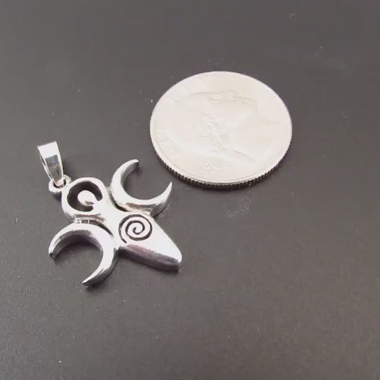 Solid 925 Sterling Silver Triple Moon Spiral Goddess Pendant – Pagan & Wiccan Jewelry, Divine Feminine Charm, Spiritual Gift for Women