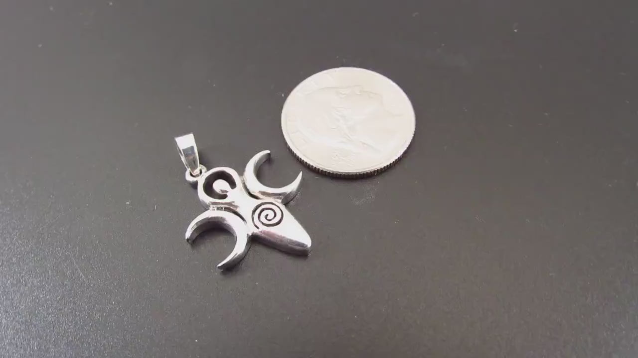 Solid 925 Sterling Silver Triple Moon Spiral Goddess Pendant – Pagan & Wiccan Jewelry, Divine Feminine Charm, Spiritual Gift for Women