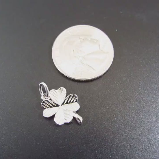 Solid 925 Sterling Silver 4 Leaf Clover Pendant, Four Leaf Clover Charm, Lucky Clover Jewelry, Floral Flower Jewelry, Good Luck Charm
