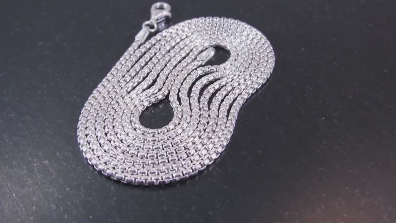 1.8MM Wide Solid 925 Sterling Silver Round Box Chain, Rounded Box Link Necklace, Unisex Italian Jewelry, All Lengths For Everyday Wear