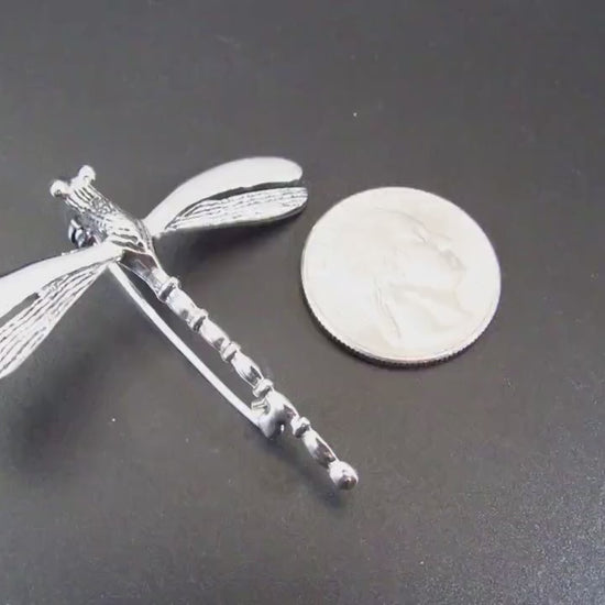 Solid 925 Sterling Silver Dragonfly Brooch, Nature Pin, Insect Jewelry Gift, Botanical Symbol of Transformation, Gardencore Woodland Jewelry