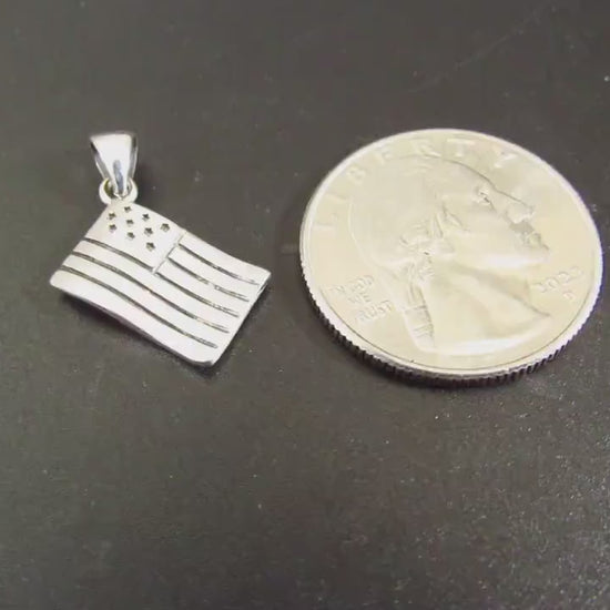 Solid 925 Sterling Silver American Flag Pendant – "One Nation Under God" Patriotic Necklace Charm – Small USA Flag Jewelry for Men or Women