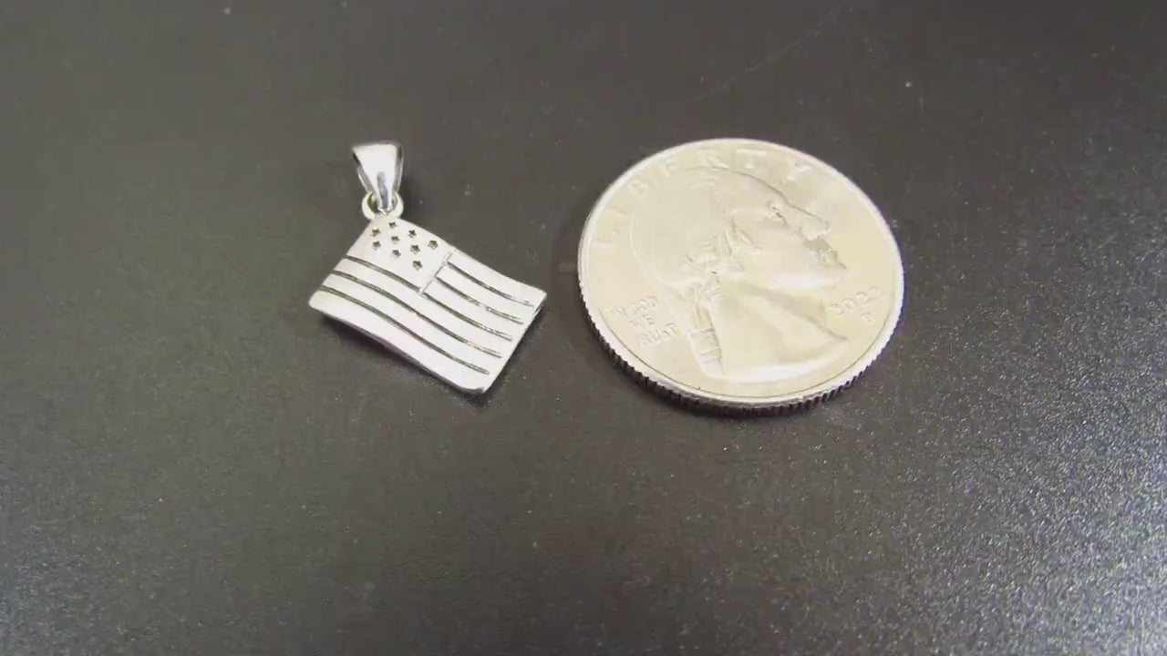 Solid 925 Sterling Silver American Flag Pendant – "One Nation Under God" Patriotic Necklace Charm – Small USA Flag Jewelry for Men or Women