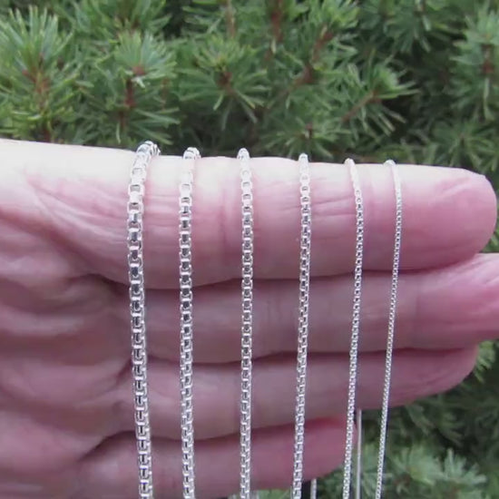 Solid 925 Sterling Silver Italian Round Box Chain Necklace, Rounded Box Link Pendant Chain for Men and Women, Urban Jewelry, Made in Italy