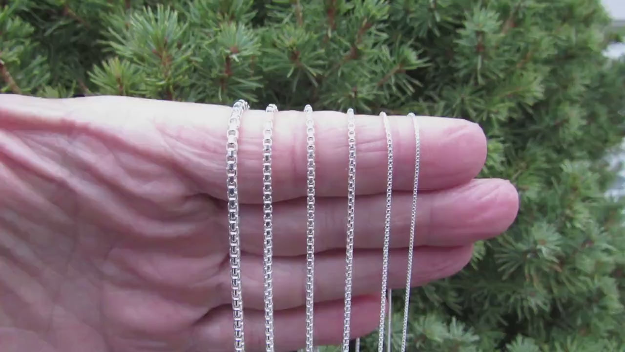 Solid 925 Sterling Silver Italian Round Box Chain Necklace, Rounded Box Link Pendant Chain for Men and Women, Urban Jewelry, Made in Italy