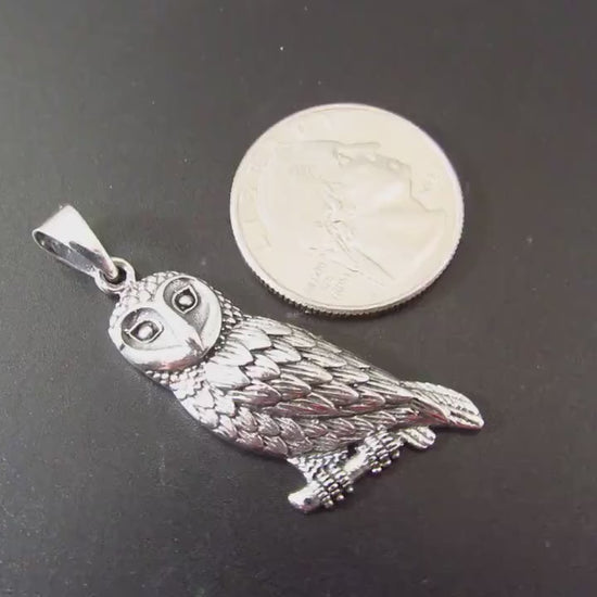 Solid 925 Sterling Silver Owl Pendant - Barn Owl Necklace Amulet - Nocturnal Bird Jewelry - Nature Charm for Her or Him - Symbol of Wisdom