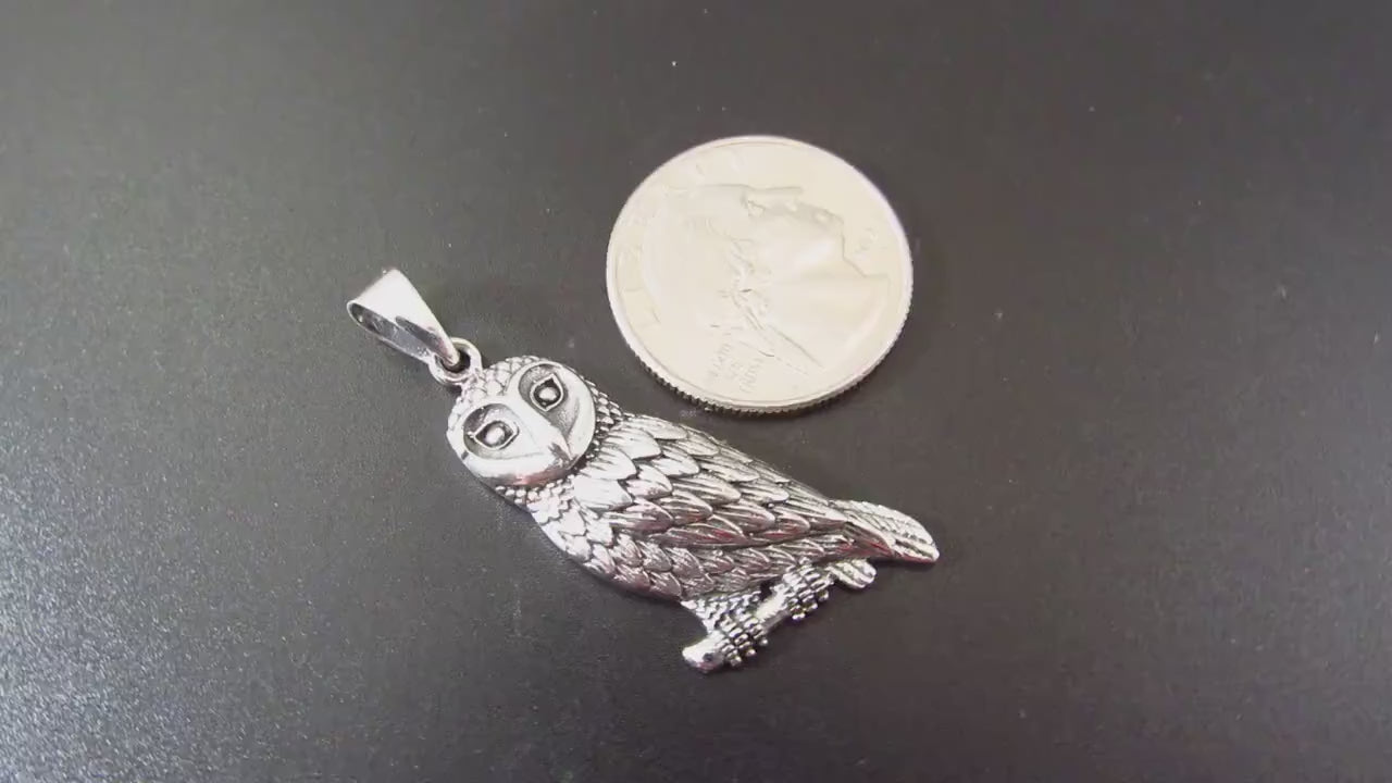 Solid 925 Sterling Silver Owl Pendant - Barn Owl Necklace Amulet - Nocturnal Bird Jewelry - Nature Charm for Her or Him - Symbol of Wisdom