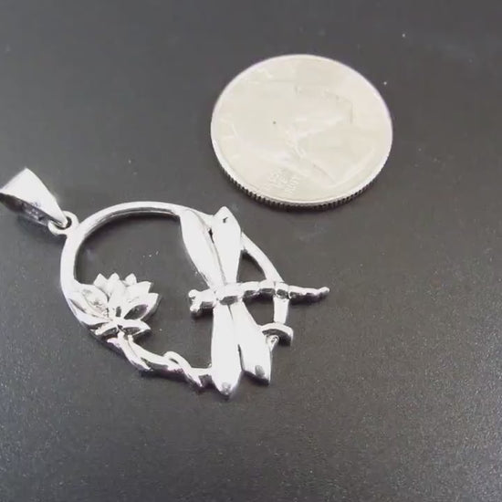 Solid 925 Sterling Silver Dragonfly Pendant – Handcrafted Lotus Flower Necklace Charm – Solid Silver Nature Jewelry for Women & Men